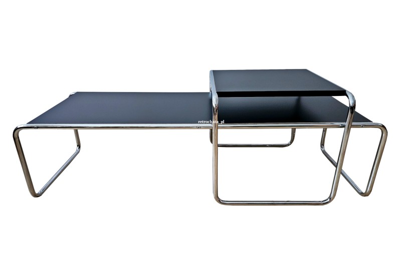 Stolik kawowy, podwójny, M. Breuer, chrom, design, czarny.